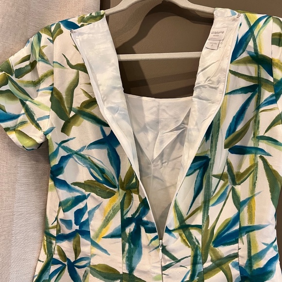 Liz Claiborne Floral Silk Dress, Blue, Green, Lined Midi, Short Sleeve, Size 6 - Picture 6 of 14
